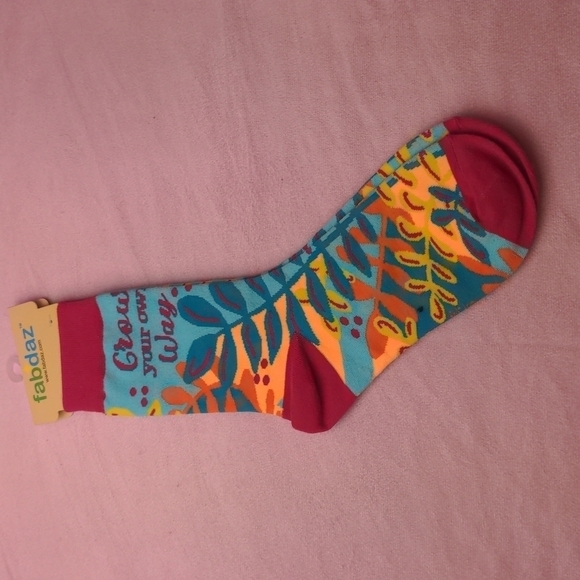 Fabdaz Blue and Orange Plant Print Grow Your Own Way Socks size 5-10 - Picture 1 of 4